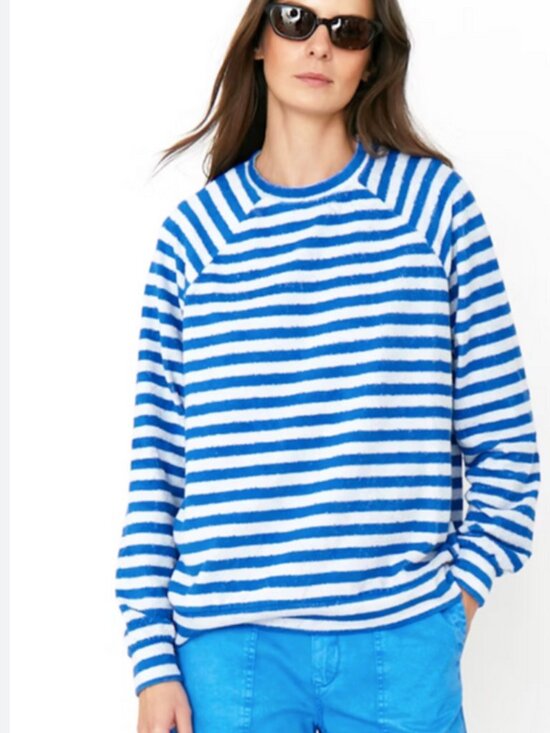KULE Tops - KULE Terry Franny Striped Crewneck - Royal Blue & White Stripe - Size Large